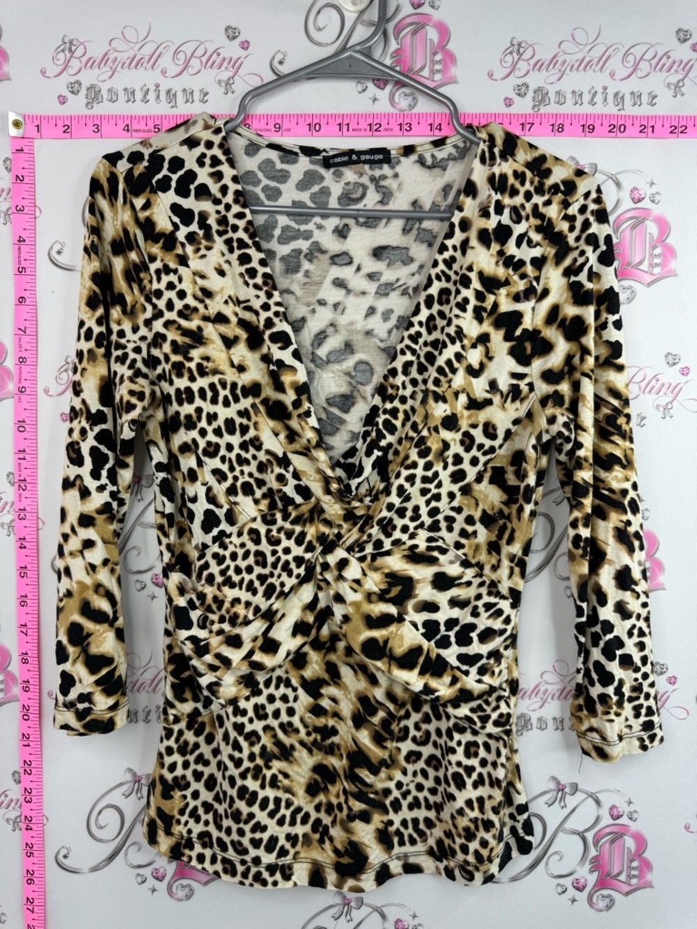 Cable & Gauge shirt cheetah Leopard Print Twist-Front Tunic - Beige, Black